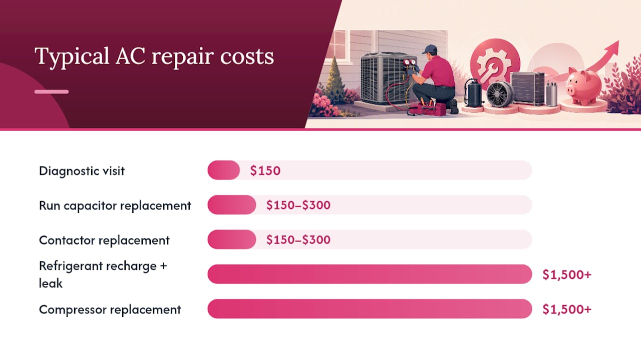 Chart of common AC repair costs and types
