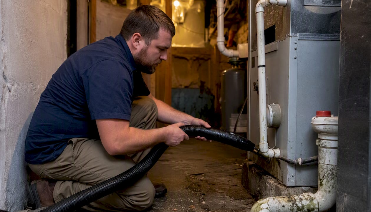 Wet/dry vacuum clearing condensate drain pipe