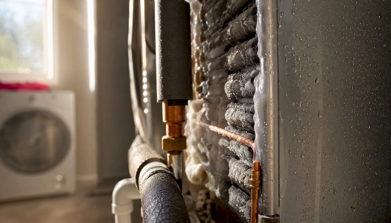 Icy frost on copper refrigerant lines