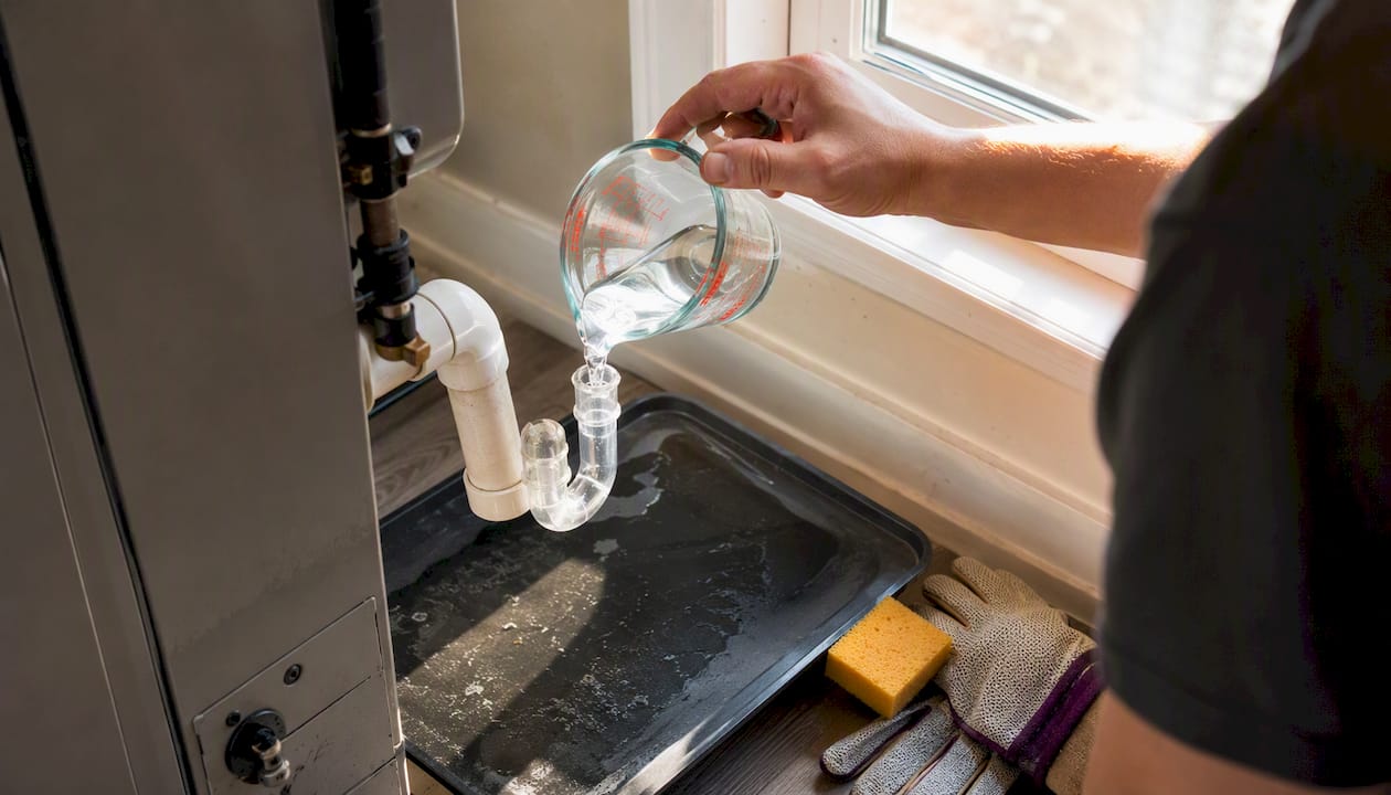 Pouring vinegar into AC condensate drain