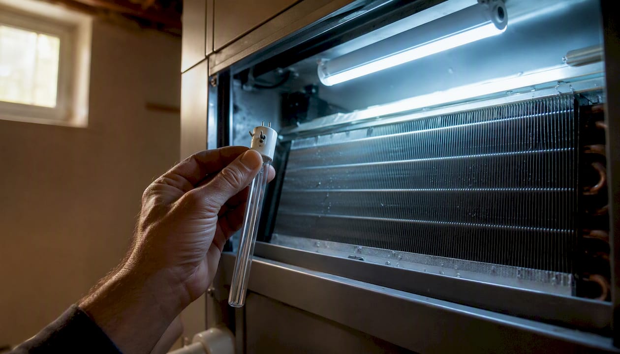 UV-C light fixture near HVAC coil