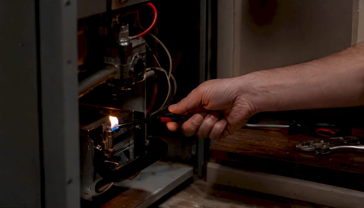 Hand lighting furnace pilot flame