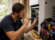Technician adjusting inverter AC wiring