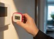 Thermometer beside cropped wall thermostat