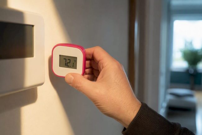 Thermometer beside cropped wall thermostat