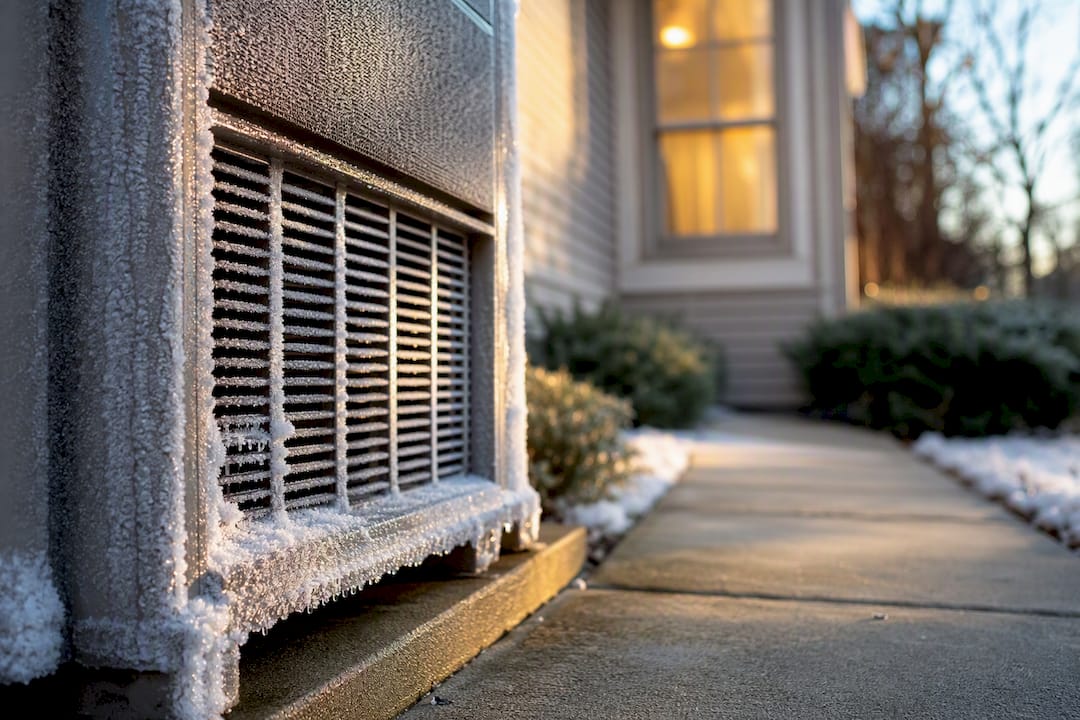 Frost covering an outdoor heat pump