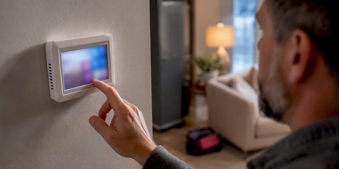 1788417338751_Homeowner-checking-a-heat-pump-thermostat Homeowner checking a heat pump thermostat