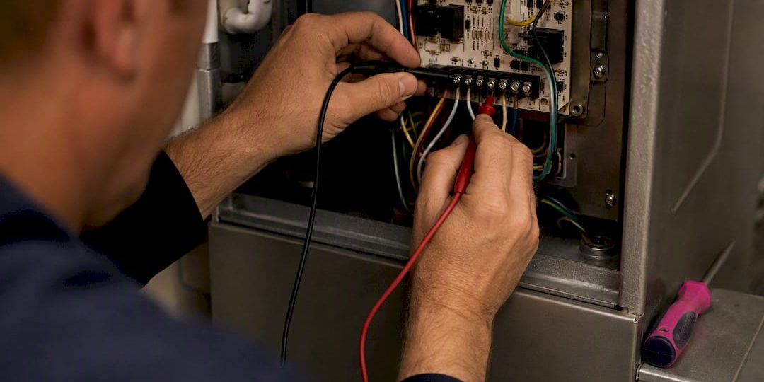 1788503550984_Technician-testing-HVAC-control-board-voltage Technician testing HVAC control board voltage
