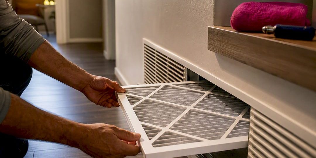 Homeowner replacing an HVAC air filter