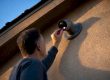 Homeowner inspecting exterior furnace flue