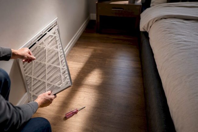 Homeowner checking a return air filter