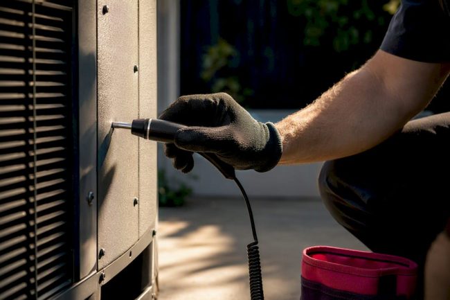 Technician checking vibration on AC panel