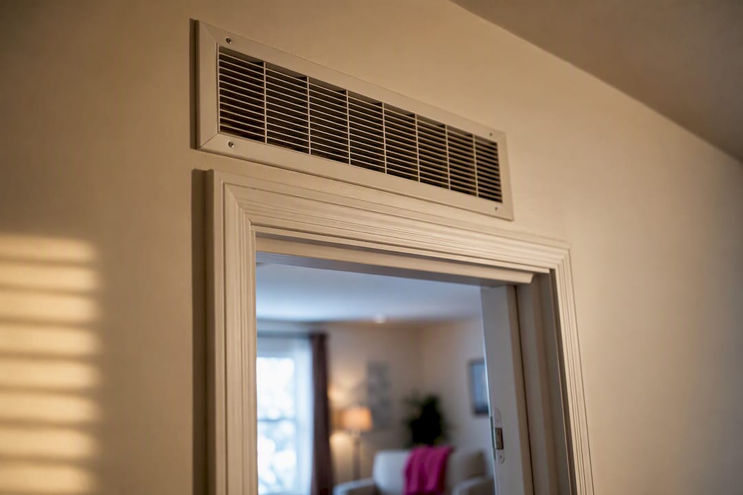 Transfer grille above an interior doorway