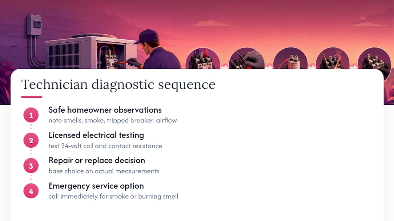 Three-step AC contactor diagnosis process