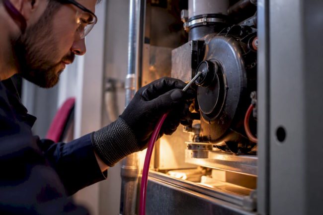 Technician inspecting an inducer motor