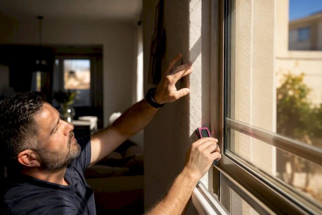 Technician measuring a residential window