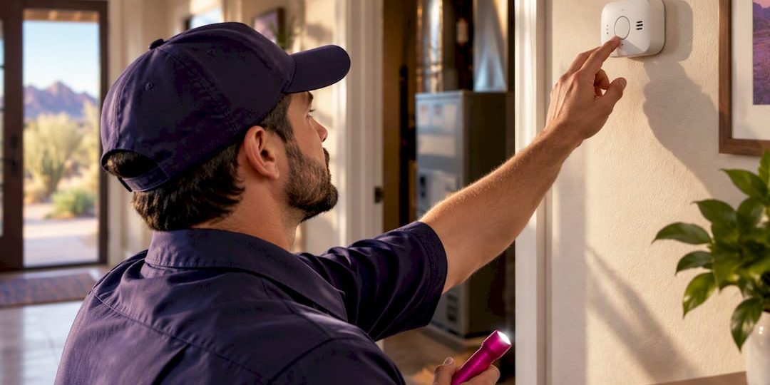 Technician checking a carbon monoxide alarm