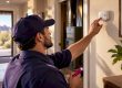 Technician checking a carbon monoxide alarm