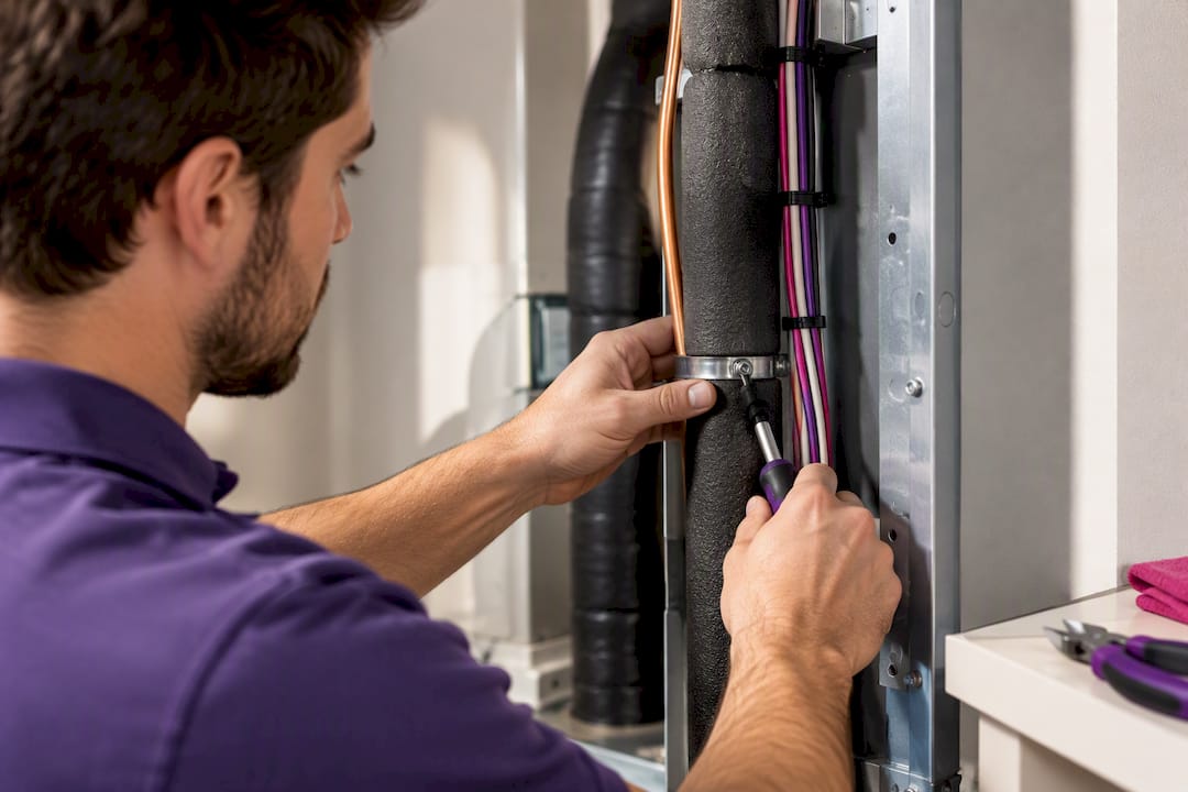 Neat insulated refrigerant line and wiring