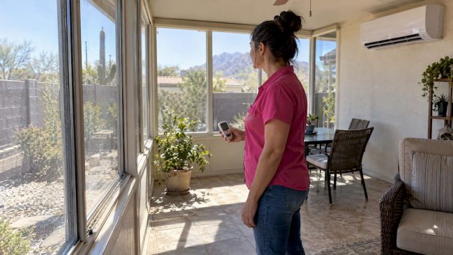 Arizona sunroom with glass walls and mini-split