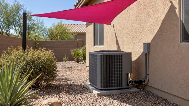 Outdoor AC condenser with open shade clearance