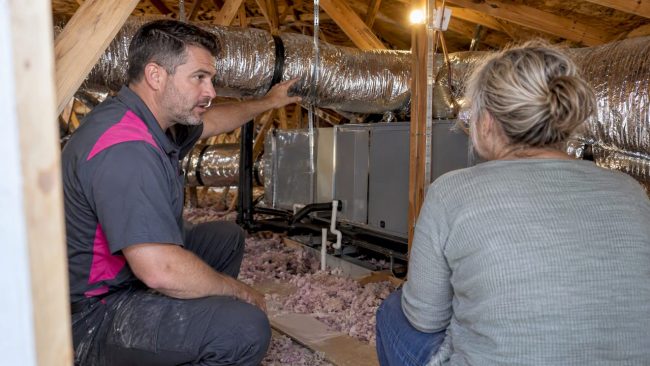 Technician inspecting Arizona HVAC ductwork