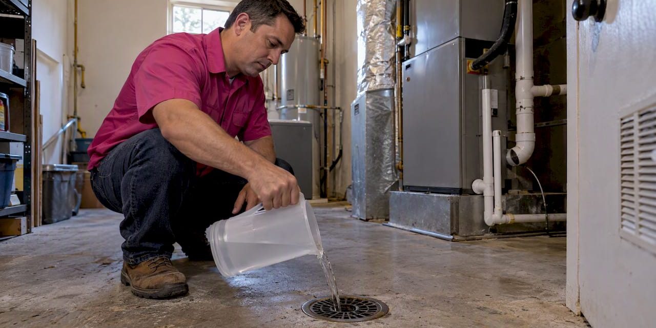 1791529806429_Homeowner-refilling-a-mechanical-room-floor-drain Homeowner refilling a mechanical-room floor drain